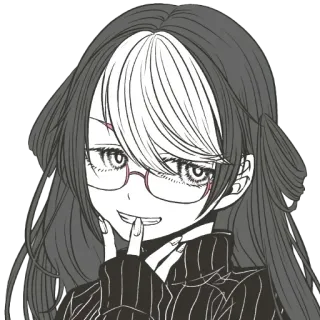 😏 fille anime, manga, noir et blanc, lunettes, gothique, portrait telegram sticker