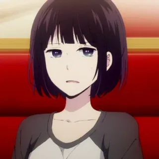 🎐 Anime Mädchen, Kurze Haare, Emotionslos, Sitzend, Weiblich, Animation, Manga telegram sticker