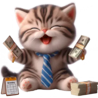 💰 Monday 고양이, 돈, 현금, 만화, 귀여운, 달러, 비즈니스, 달력 telegram sticker