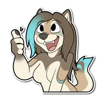 👍 furry, anthropomorphic, thumbs up, happy, cartoon telegram sticker
