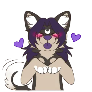 💜 perro, estilo anime, corazón, lindo, dibujos animados, tercer ojo, morado telegram sticker