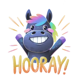 😃 HOORAY! лошадь, праздник, ура, мультфильм, счастливый, животное whatsapp sticker