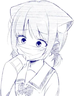 😷 gadis anime, masker, sketsa, telinga kucing telegram sticker