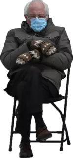 😷 Bernie Sanders senator, mittens, chair, sitting, cold telegram sticker