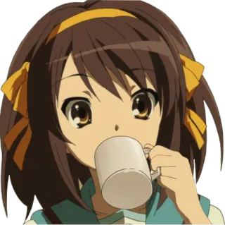 ☕ Haruhi Suzumiya The Melancholy of Haruhi Suzumiya anime, haruhi suzumiya, cute, girl, drinking, kawaii telegram sticker
