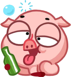 🍷 babi, mabuk, alkohol, botol, kartun, animasi telegram sticker