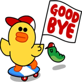 👋 GOOD BYE Dibujo animado, Pato, Patineta, Adiós, Saludando, Personaje whatsapp sticker
