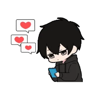 📱 Anime, Amor, Corazón, Chico, Teléfono, Lindo telegram sticker