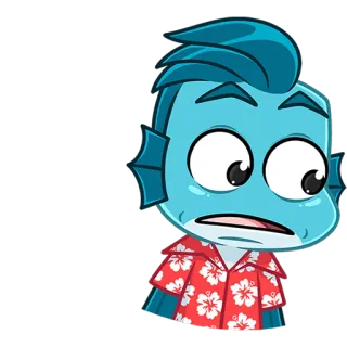 🐟 cartone animato, personaggio, pesce, camicia hawaiana, blu, illustrazione, adesivo telegram sticker