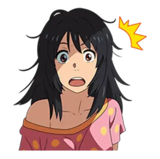 😶 anime, surprised, shocked, cartoon, woman, black hair telegram sticker