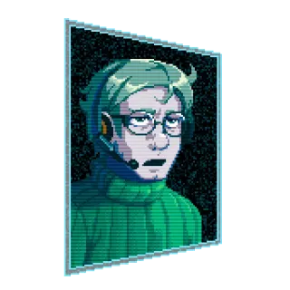 😟 man, glasses, headset, pixel art, portrait, green telegram sticker
