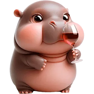 🍷 ippopotamo, animale, cartone animato, vino, carino telegram sticker