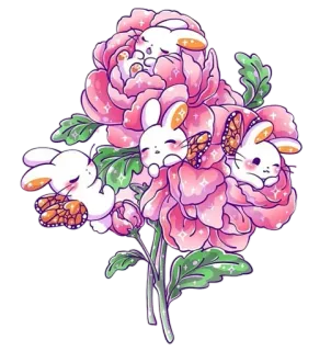 💐 зайчик, цветы, кролики, милый, пионы, каваий telegram sticker