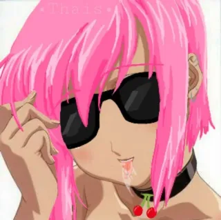🍦 anime, gadis, rambut merah muda, kacamata hitam, ceri telegram sticker