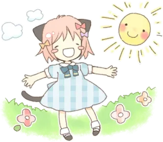 😄 fille anime, oreilles de chat, mignon, joyeux, soleil, dessin animé telegram sticker