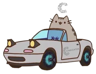 🏎 Cindicator gato, coche, dibujos animados, pusheen, lindo, animal, conduciendo whatsapp sticker
