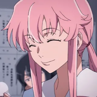 🌚 Yuno Gasai Mirai Nikki Anime, pinke Haare, Yandere, Charakter, Mädchen, Lächeln, Future Diary telegram sticker