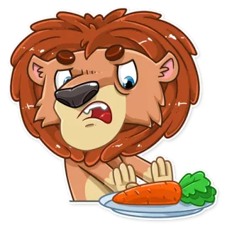 🥕 Löwe, Karotte, Gemüse, Ekel, Tier, Essen, Cartoon telegram sticker