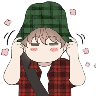 😊 cute, cartoon, plaid, hat, blush, expression telegram sticker