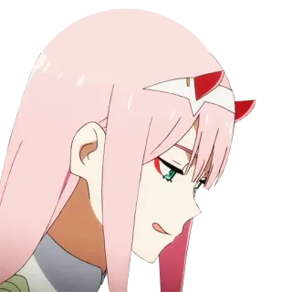 🍯 Zero Two Darling in the Franxx anime, pink hair, horns, girl, Zero Two telegram sticker
