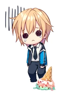 🔥 Anime, Chibi, Glace, Triste, Dessin animé, Dessert, Nourriture whatsapp sticker