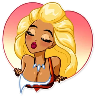 💋 Dessin animé, Femme, Baiser, Blonde, Cœur whatsapp sticker
