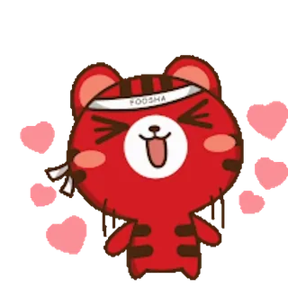 🩷 FOOSHA mignon, kawaii, animal, dessin animé, autocollant, rouge, ours, coeurs telegram sticker