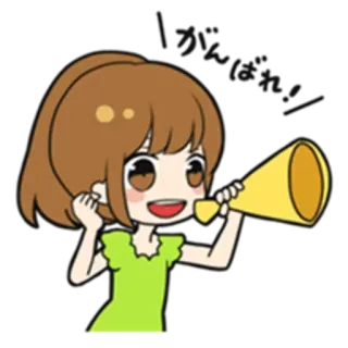 📢 頑張ってね！ Garota anime, Animando, Megafone, Fofo, Desenho animado, Japonês whatsapp sticker