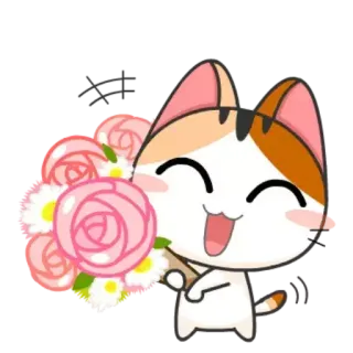 ☺️ gatto, bouquet, fiori, carino, cartoni animati, animale telegram sticker