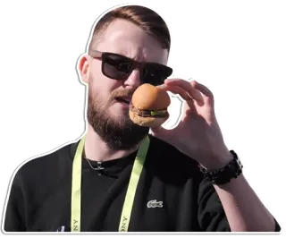 🍔 mann, burger, essen, sonnenbrille, bart, sandwich, person whatsapp sticker