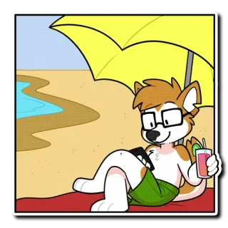 🏖 perro, playa, verano, dibujo animado, gafas, bebida, sol, relajación telegram sticker