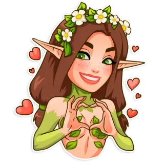😍 elfo, donna, cuori, fiori, cartoni animati, fata, fantasy telegram sticker