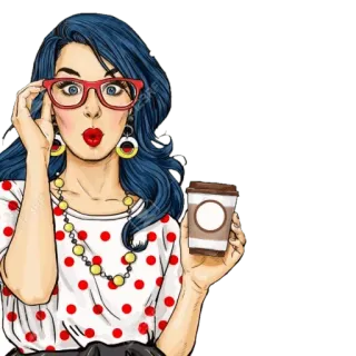 ☕️ femme, café, lunettes, pop art, dessin animé, autocollant telegram sticker
