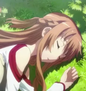 💤 Asuna Yuuki Sword Art Online Anime, Dziewczyna, leżąca, trawa, Asuna, Sword Art Online telegram sticker