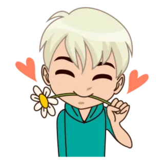 💐 cartoon, jongen, bloem, schattig, liefde, anime, kawaii, hart whatsapp sticker