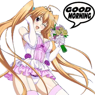 🛏 GOOD MORNING fille anime, kawaii, bonjour, mignon, fleurs whatsapp sticker