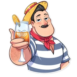🍷 hoạt hình, người đàn ông, cocktail, mùa hè, mũ, ria mép telegram sticker