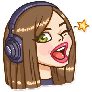 😜 женщина, наушники, звезда, мультфильм, подмигивание, стикер telegram sticker