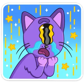 😭 kucing, menangis, sedih, ungu, bintang, air mata, kartun telegram sticker