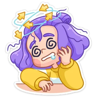 😵‍💫 stordito, cartone animato, malato, esausto, confuso, frecce telegram sticker