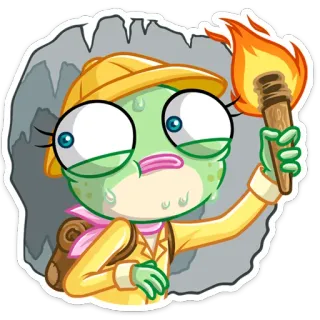 🔥 лягушка, мультфильм, исследователь, фонарик, приключение, шляпа сафари, путешествие telegram sticker