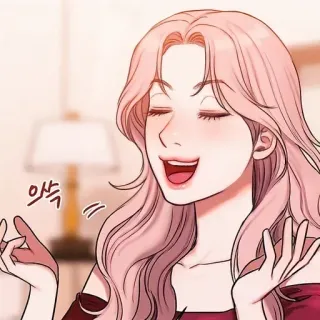 🥀 으읏 mujer, sonriendo, pelo rosa, dibujos animados, webtoon telegram sticker