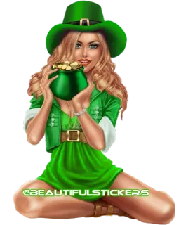 ⚱ @BEAUTIFUL.STICKERS mujer, San Patricio, Leprechaun, Irlandés, oro, olla de oro, verde telegram sticker