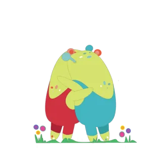 👯 cartoni animati, personaggi, carino, colorato, abbraccio, animazione whatsapp sticker