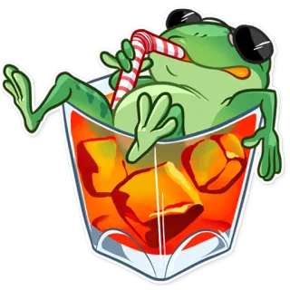 🥃 กบ, แว่นกันแดด, ค็อกเทล, เครื่องดื่ม, พักผ่อน, พักร้อน telegram sticker