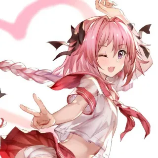 ☺️ Astolfo animé, manga, personnage, cheveux roses, mignon, kawaii, signe de paix telegram sticker