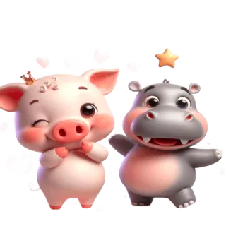 😀 cerdo, hipopótamo, lindo, animales, dibujos animados, ilustración, kawaii telegram sticker