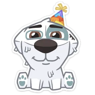 😏 chien, chiot, animal, animal de compagnie, dessin animé, chapeau de fête whatsapp sticker