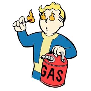 🔥 Vault Boy Fallout vault boy, fallout, xăng, lửa, phim hoạt hình, trò chơi điện tử telegram sticker