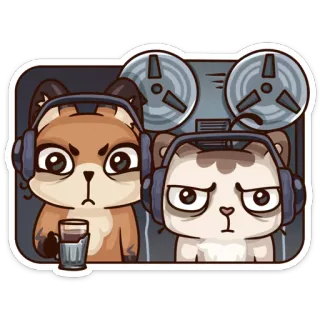 🎧 fox, cat, headphones, recording, studio, animals whatsapp sticker
